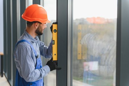 service man installing plastic window